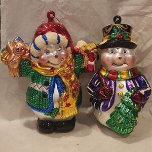 Mr. & Mrs. Snowman Glass Blown Christmas Ornaments Large